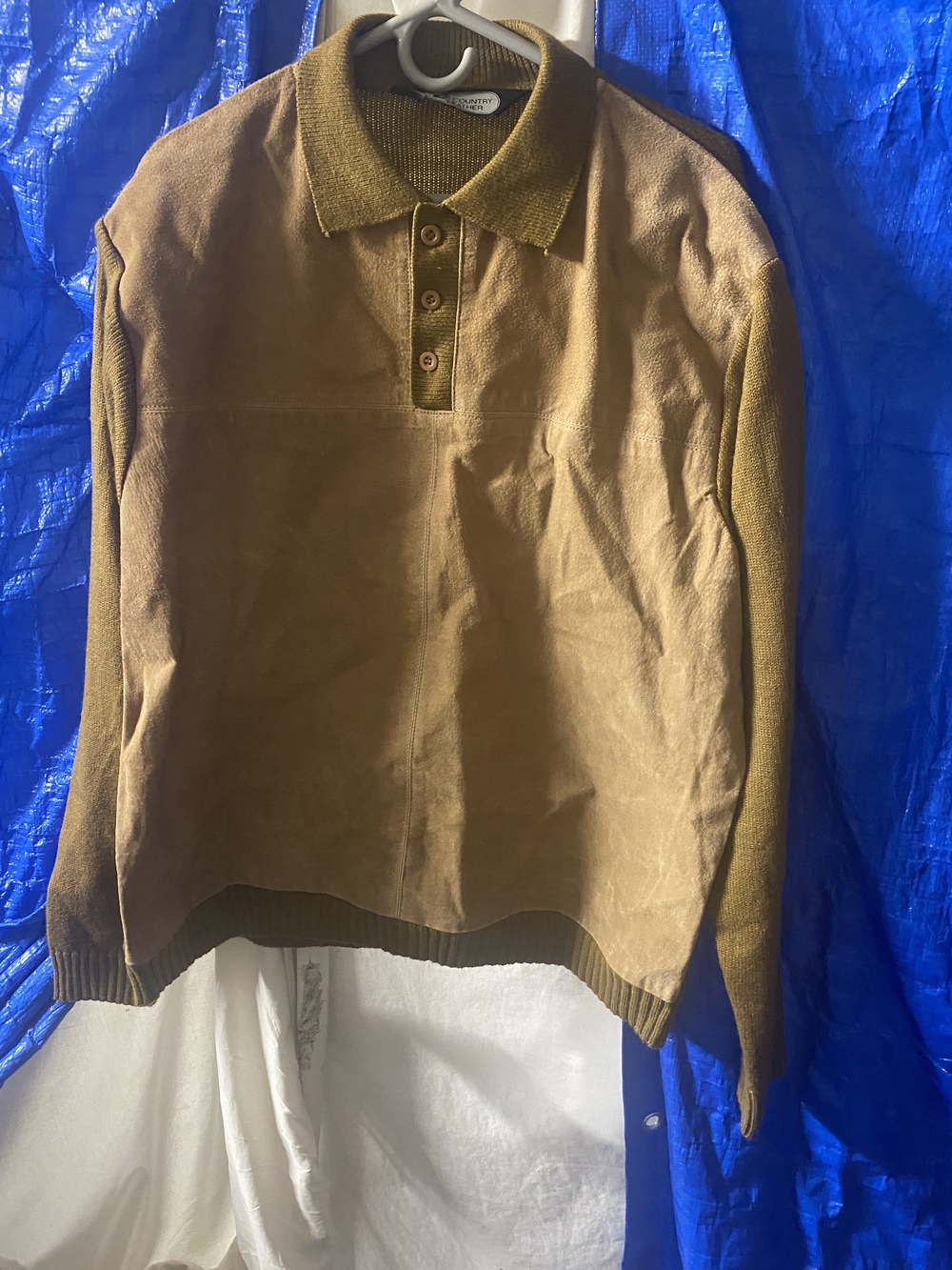 Men's Crewneck Polo Sweater in Warm Brown